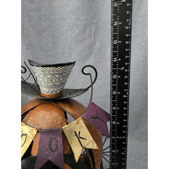 Spooky Halloween Pumpkin Coach Tea Light Decor 14" X 15" - Picture 8 of 8